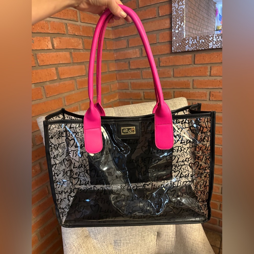 Betsey Johnson Black and Pink Transparent Tote